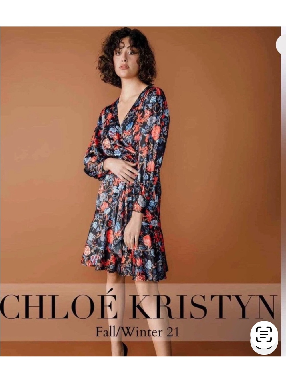 Chloe Kristyn Fleur Noir Fallon Floral Satin Wrap Elastic Waist Midi Dress Large